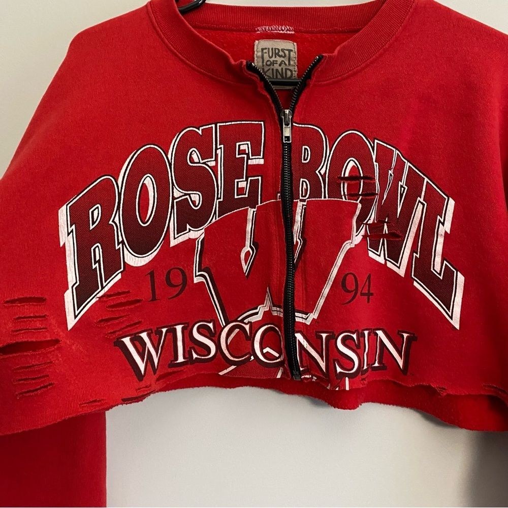 Vintage Wisconsin Badgers Rose Bowl 1994 Cropped Zip Pullover Sweatshirt - Picture 2 of 6